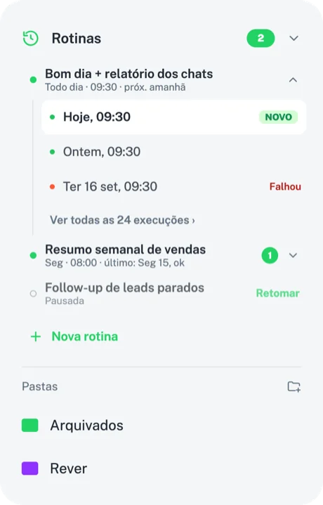 Tela de rotinas do Merge Assistente